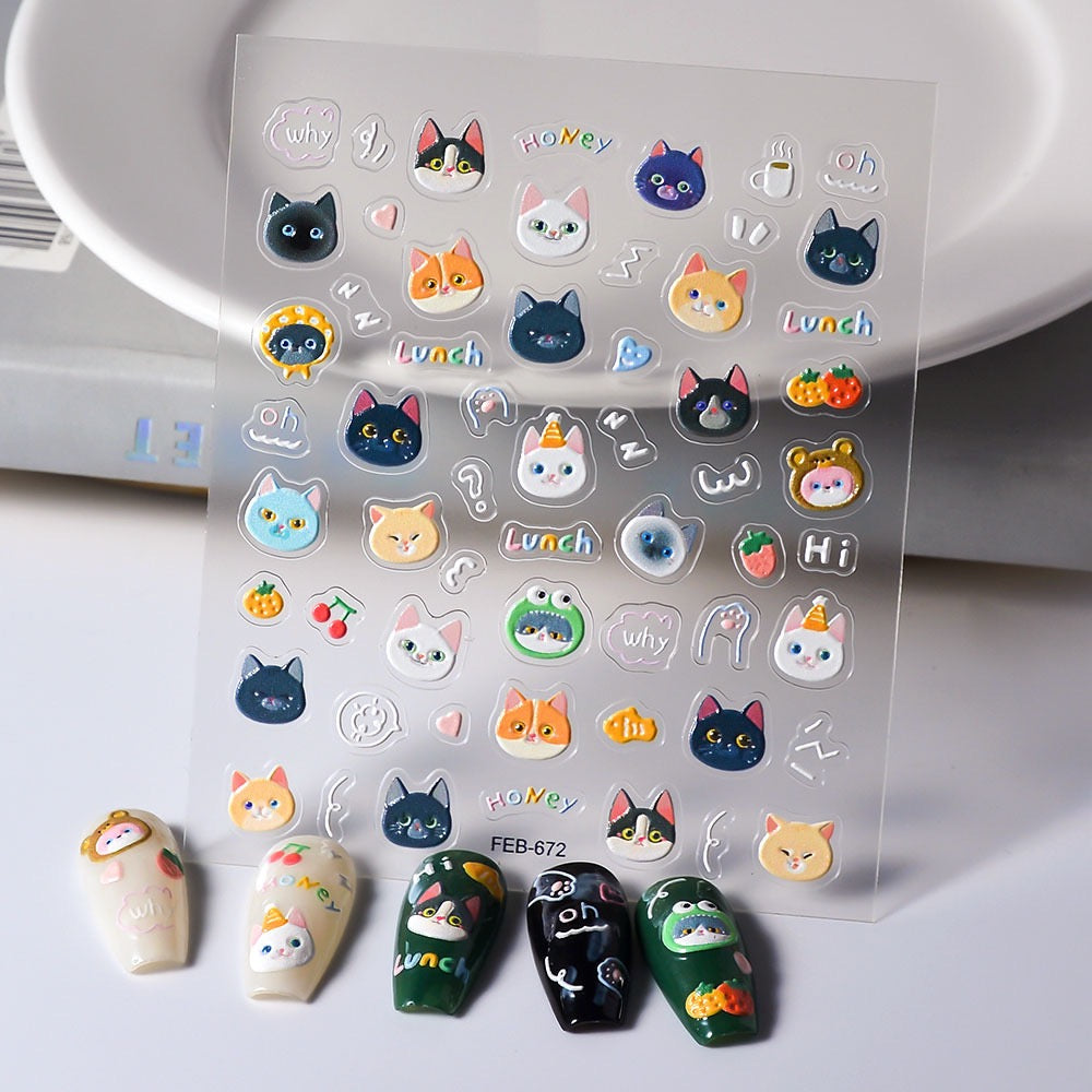 1PC 5D Colorful Cat Face Nail Stickers – Cute Kawaii Cat Portrait Decals, DIY Gel Nail Art Decoration, Adorable Big Face Animal Stickers for Manicure