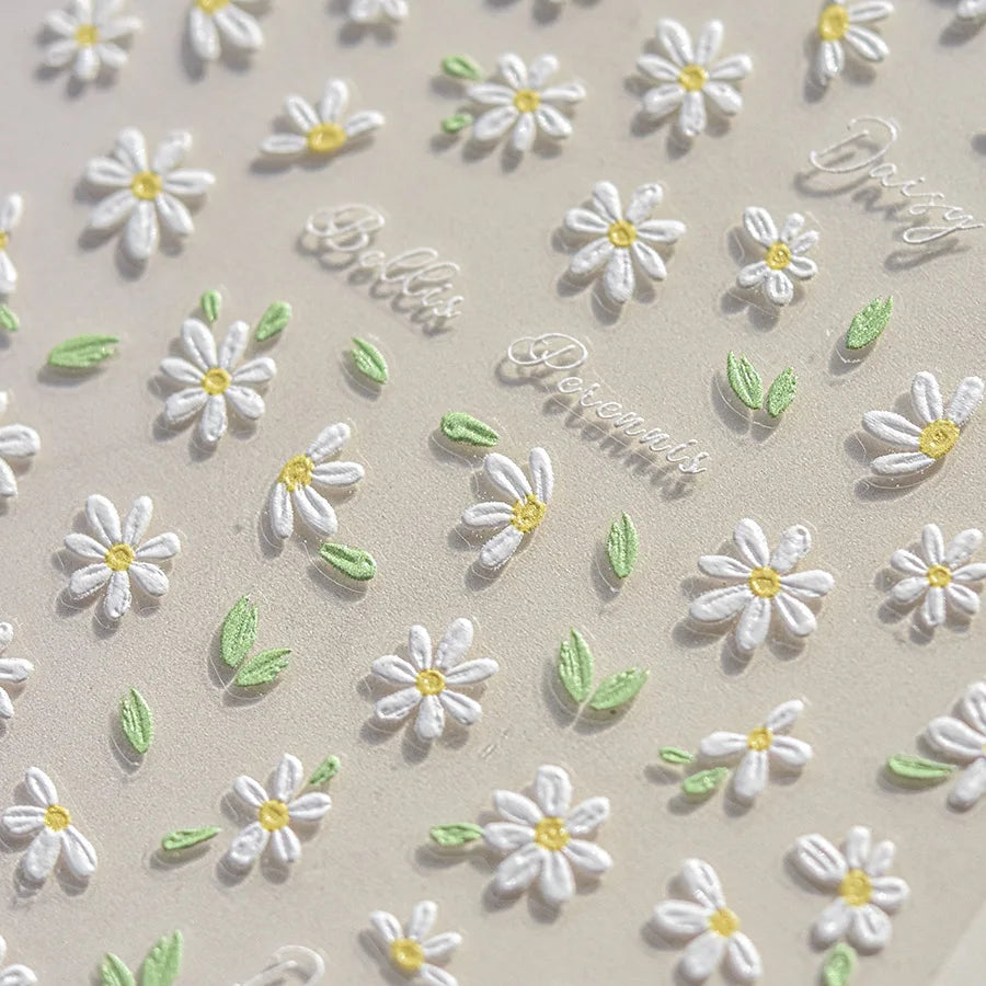 1pcs 5D Elegant White Daisy Nail Art Stickers Japanese Kawaii Flower Adhesive Nail Decorations Decals DIY Manicure Accessories