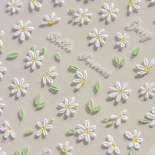 1pcs 5D Elegant White Daisy Nail Art Stickers Japanese Kawaii Flower Adhesive Nail Decorations Decals DIY Manicure Accessories