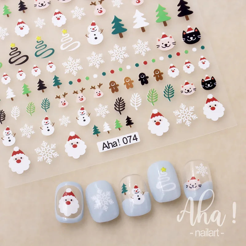 1PC Christmas Santa Claus Elk Nail Art Stickers 3D Snowflake New Year Cartoon Nail Decor Decals Xmas Adhesive Manicure Sliders ^