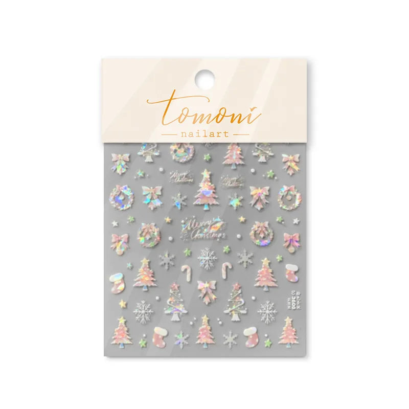 PinkSnowflake Christmas Tree Nail Art Stickers Cute Snowflake Stars Self-Adhesive Nail Art Stickers 5D Embossed Nail Art Sticker